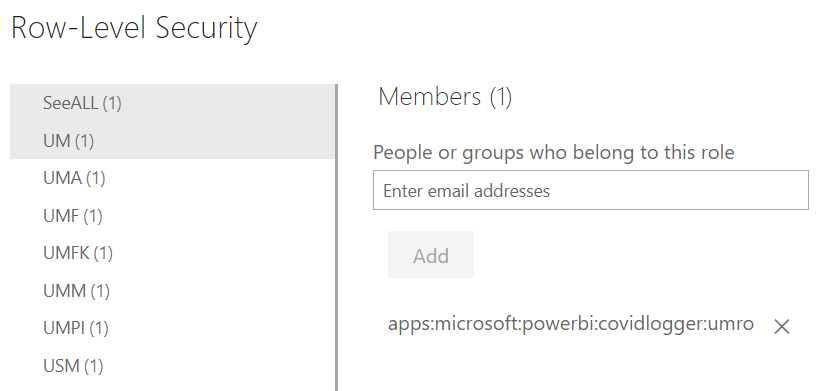 screenshot of row level security on Power BI Service