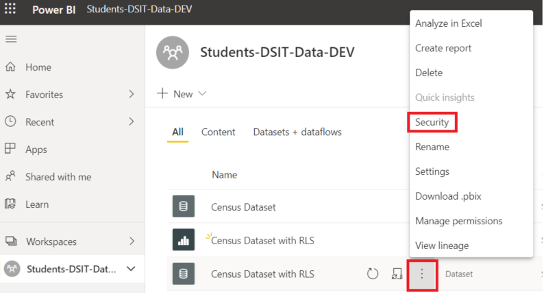 screenshot PBI service security