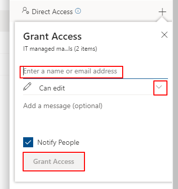 SharePoint grant access dialogue box