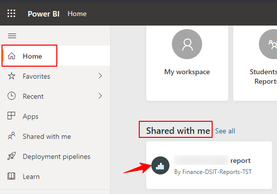 Click Home on the Power BI Home screen