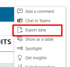 screenshot of export data screenshot of export data